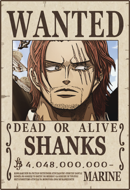 SHANKS - One Piece Wanted #1 - One Piece Posters - (Wanted/Marine ...