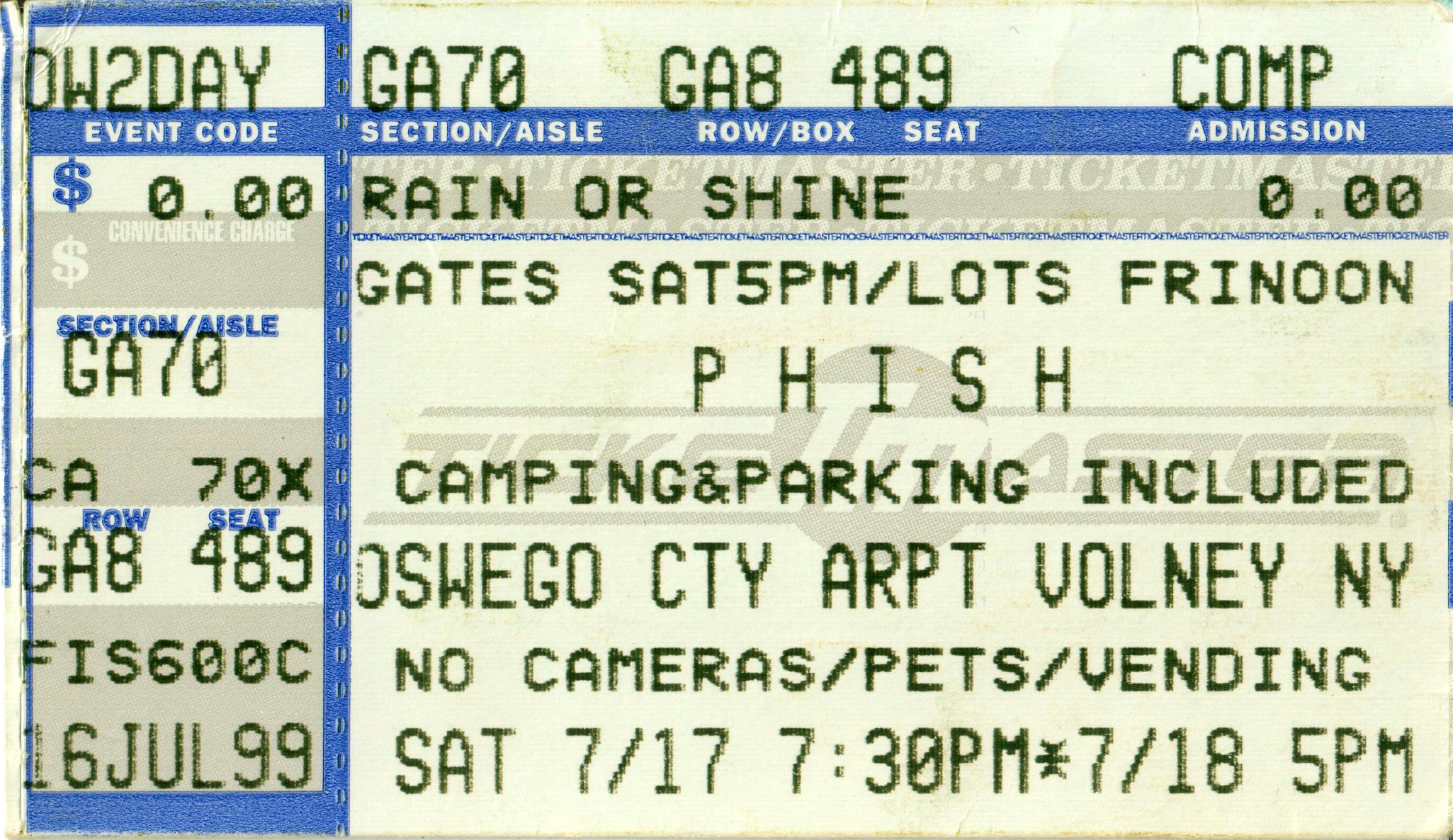 Phish Ticket Camp Oswego 07.16-18.1999 - Phish Tickets | OpenSea